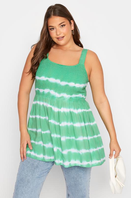  Grande Taille YOURS Curve Green Tie Dye Shirred Vest Top