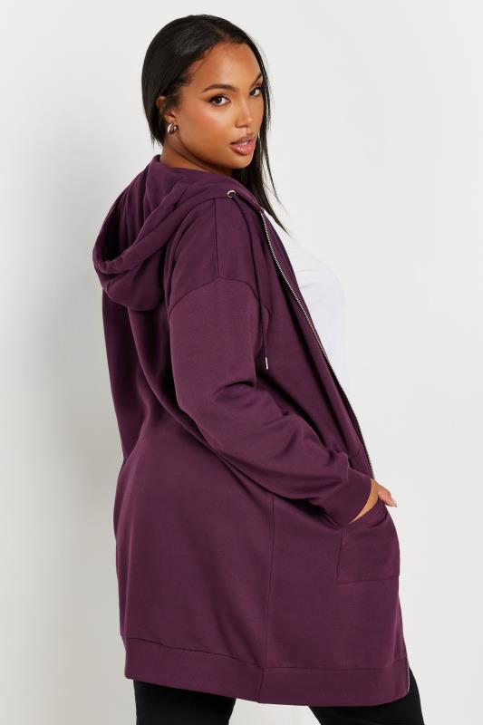 YOURS Plus Size Purple Zip Through Longline Hoodie Yours Clothing