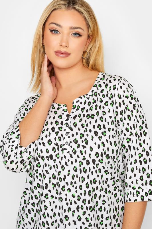YOURS Plus Size White Leopard Print Henley T-Shirt | Yours Clothing 4