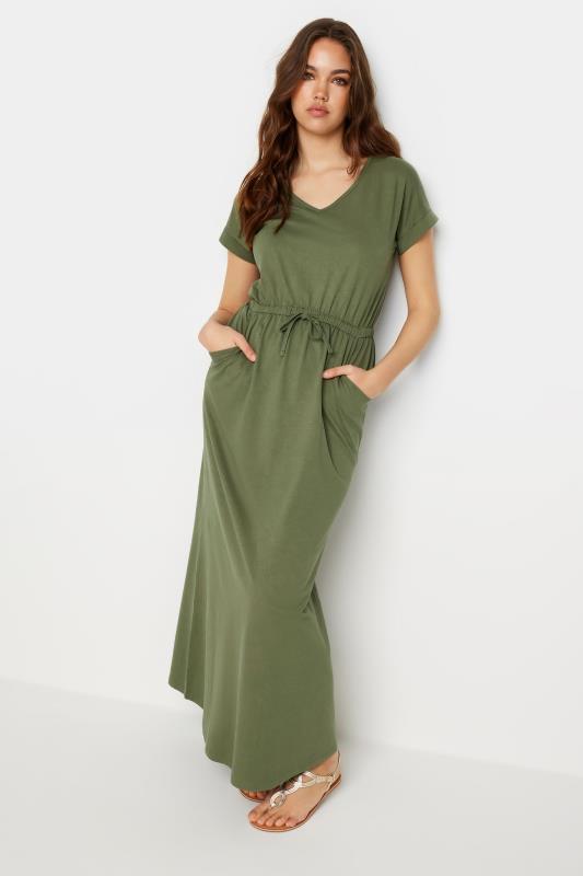 LTS Tall Women's Khaki Green Tie Waist Maxi T-Shirt Dress | Long Tall Sally 1