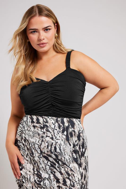 YOURS LONDON Plus Size Black Ruched Bodysuit | Yours Clothing 2