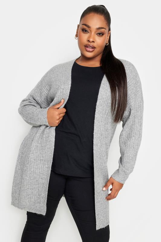 Plus Size  YOURS Curve Grey Ribbed Knit Cardigan