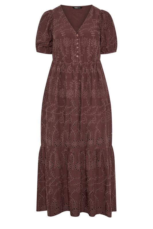 YOURS Plus Size Chocolate Brown Broderie Anglaise Tea Dress | Yours Clothing 5