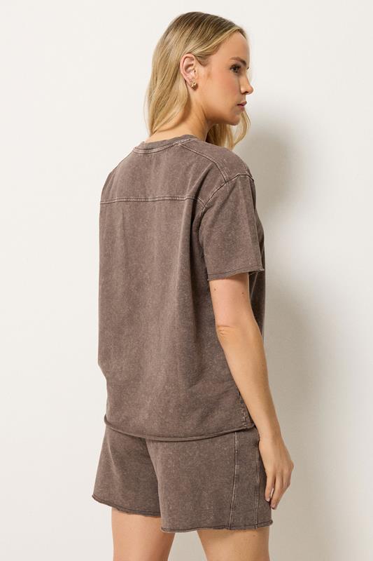 LTS Tall Women's Set Chocolate Brown Acid Wash T-Shirt & Shorts | Long Tall Sally 2