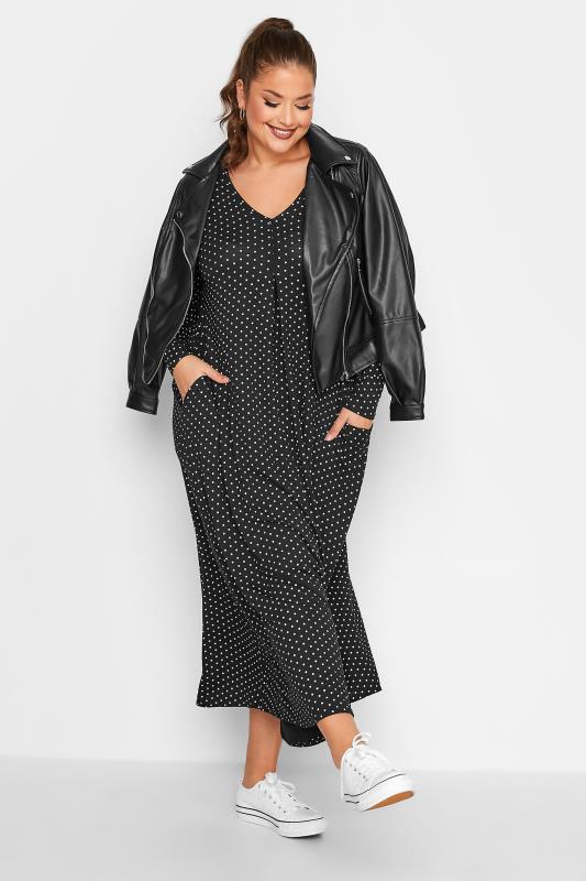 LIMITED COLLECTION Plus Size Black Polka Dot Pleat Front Dress | Yours Clothing 3