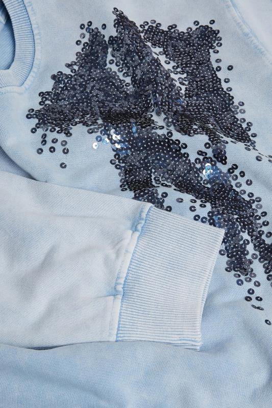 YOURS LUXURY Plus Size Light Blue Acid Wash Sequin Sweatshirt | Yours Clothing  6