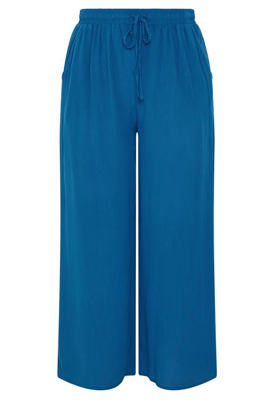 YOURS Plus Size Cobalt Blue Crinkle Texture Wide Leg Trousers | Yours Clothing 5