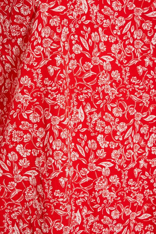 Curve Red Floral Print Frill Sleeve Keyhole Top 5