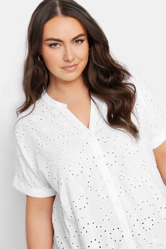 YOURS Curve White Broderie Anglaise Notch Neck Shirt | Yours Clothing 4