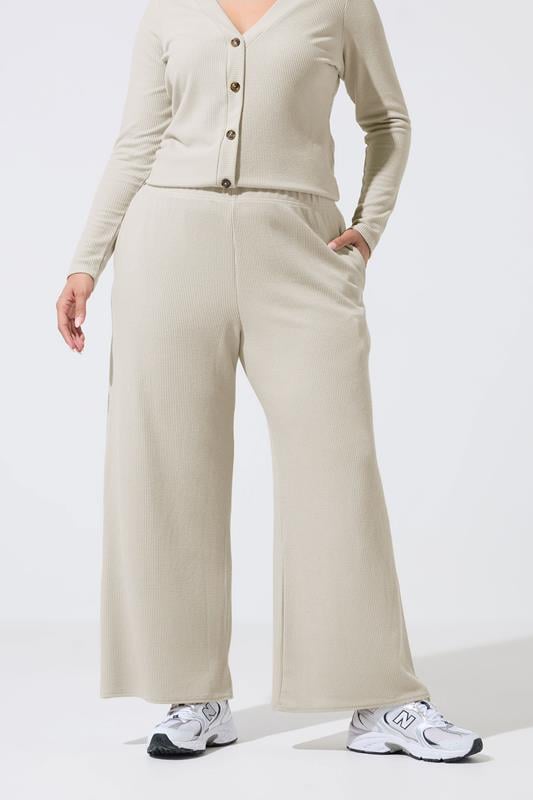 LIMITED COLLECTION Plus Size Beige Brown Crinkle Wide Leg Trousers | Yours Clothing 1