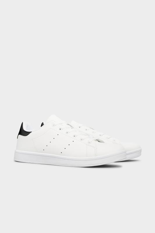 Tall  LIMITED COLLECTION White & Black Vegan Faux Leather Trainers In Wide Fit