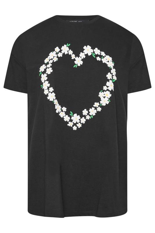 YOURS Plus Size Curve Black Daisy Heart Print T-Shirt | Yours Clothing  6