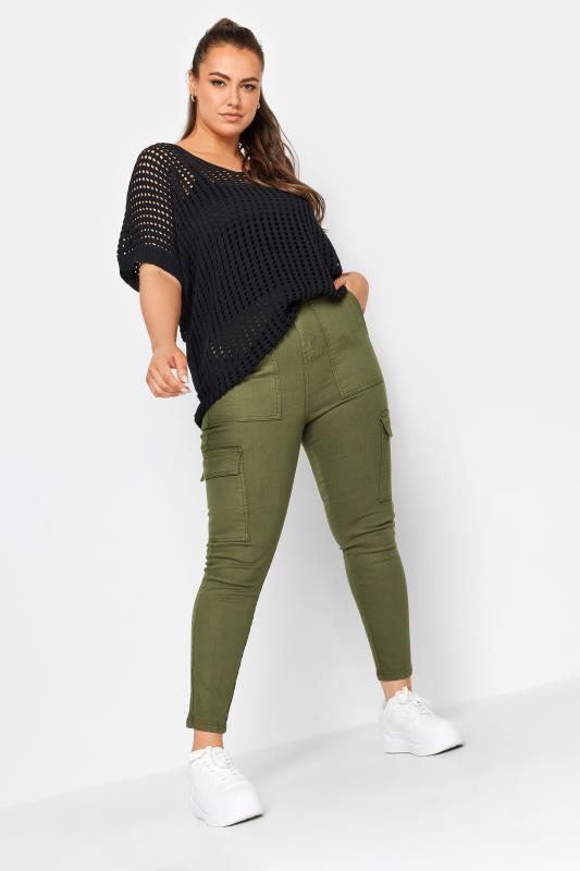 YOURS Curve Plus Size Khaki Green Cargo AVA Jeans | Yours Clothing  2