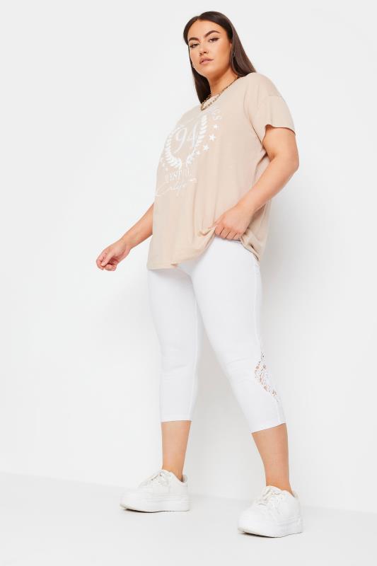 Plus Size White Lace Cropped Leggings | Yours Clothing 2