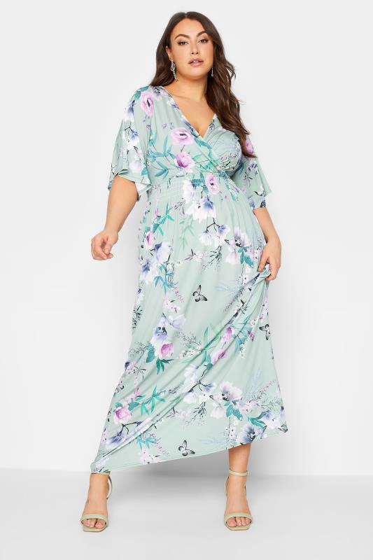 YOURS LONDON Plus Size Light Blue Floral Shirred Maxi Dress | Yours Clothing  1