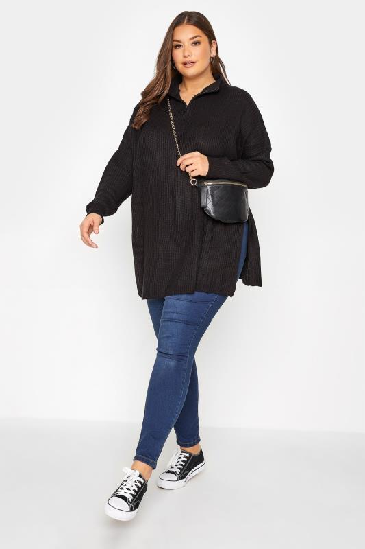 Plus Size Curve Black Quarter Zip Knitted Jumper | Yours Clothing 2