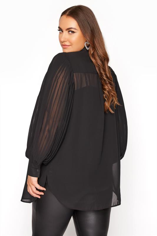 Plus Size YOURS LONDON Black Pleat Sleeve Mesh Shirt | Yours Clothing 3