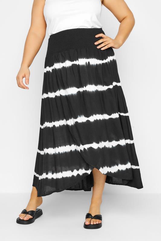  Grande Taille Curve Black Tie Dye Maxi Tulip Skirt