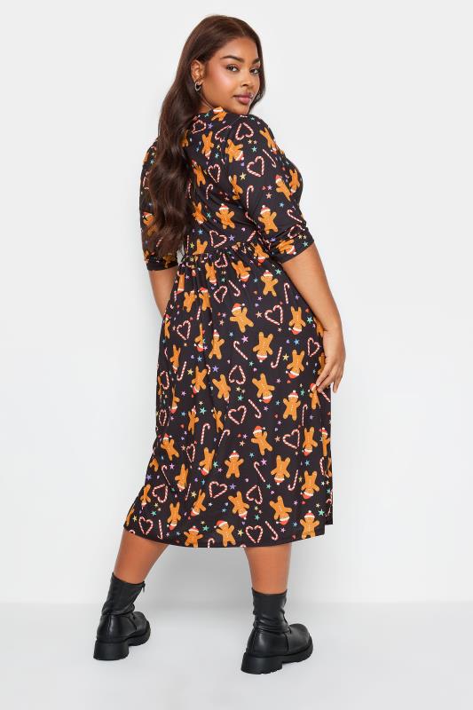 LIMITED COLLECTION Plus Size Black Gingerbread Print Christmas Smock Dress | Yours Clothing  3