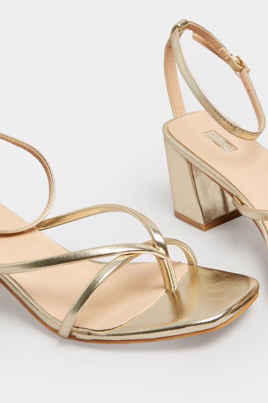 LIMITED COLLECTION Gold Mid Toe Post Heeled Sandals In Extra Wide EEE Fit | Yours Clothing 4