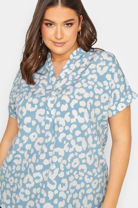 YOURS Plus Size Blue Animal Print Half Placket Blouse | Yours Clothing  4