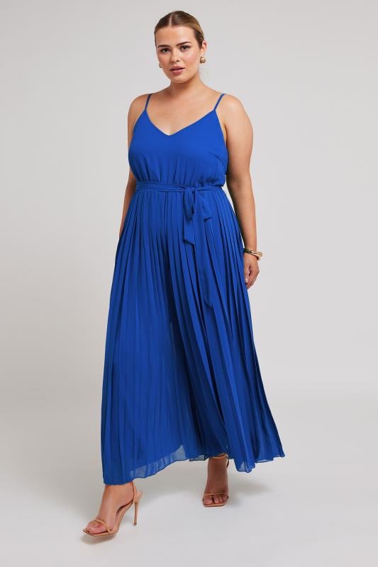 YOURS Plus Size Blue Pleated Jumpsuit | Yours Clothing 1