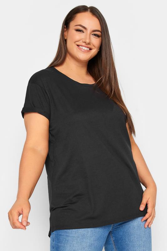 YOURS FOR GOOD Plus Size Black Cotton Blend Pocket T-Shirt | Yours Clothing 1