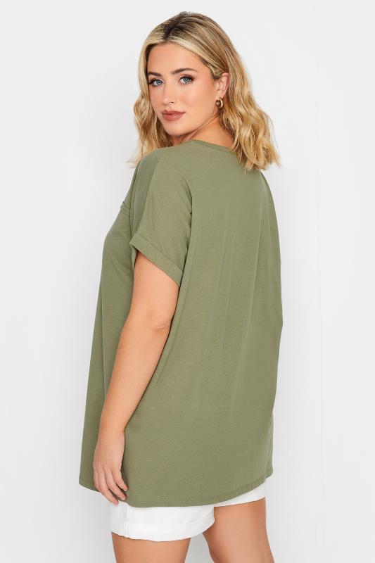 YOURS Plus Size Khaki Green Cut Out T-Shirt | Yours Clothing 4