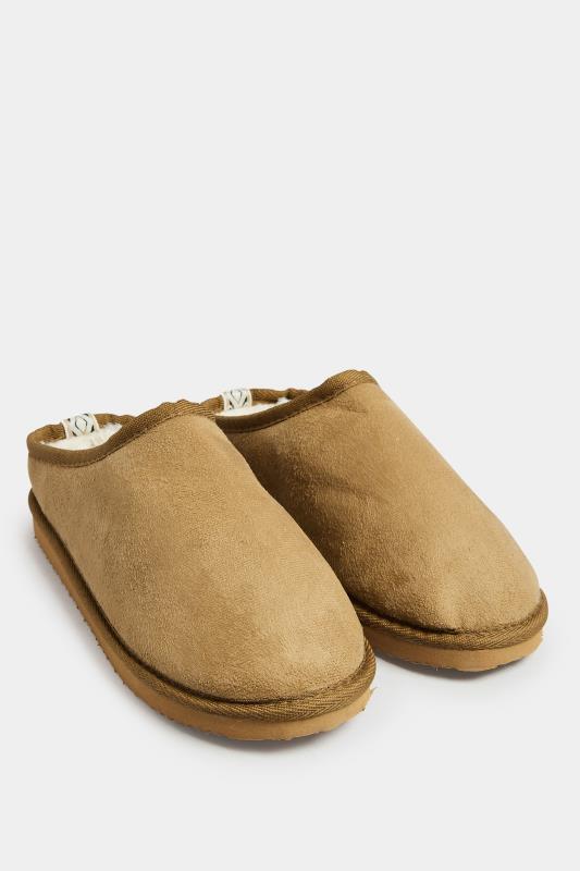 Beige Brown Faux Fur Lined Mule Slippers In Wide E Fit | Yours Clothing 2