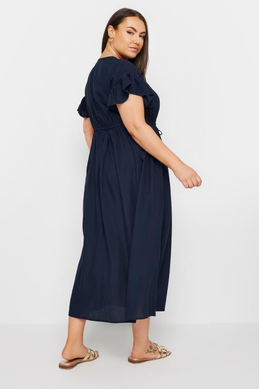 YOURS Plus Size Navy Blue Linen Maxi Dress | Yours Clothing 3