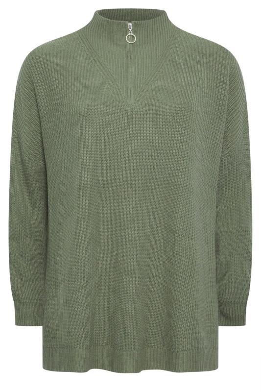 YOURS Plus Size Sage Green Quarter Zip Jumper | Yours Clothing 5