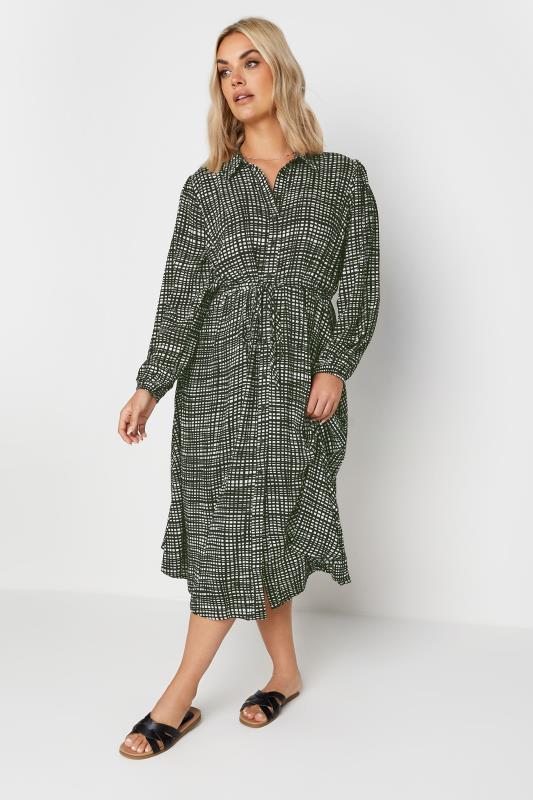 YOURS Plus Size Black & White Grid Check Print Midaxi Shirt Dress | Yours Clothing 2
