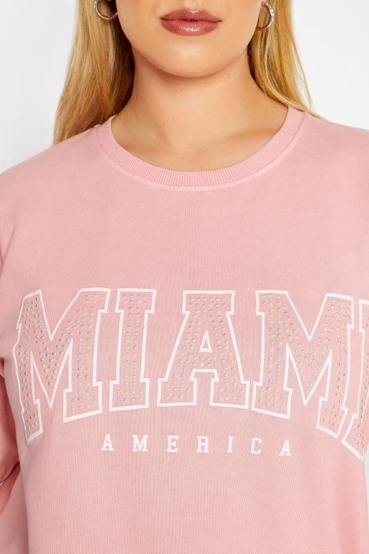 YOURS LUXURY Plus Size Pink Acid Wash 'Miami' Stud Embellished Sweatshirt | Yours Clothing 5