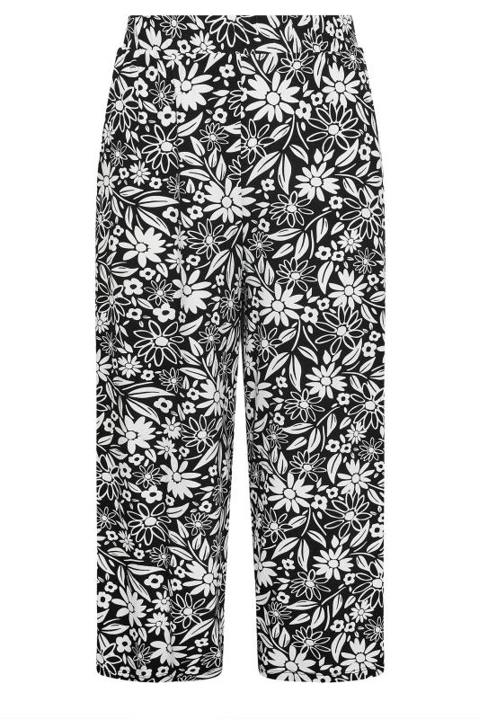 YOURS Plus Size Black & White Floral Print Midaxi Culottes | Yours Clothing 5