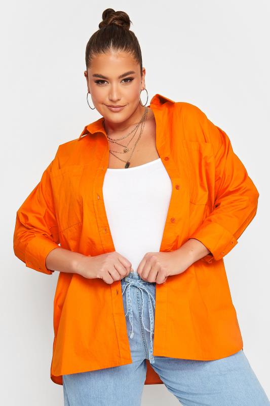 LIMITED COLLECTION Plus Size Bright Orange Oversized Boyfriend Shirt | Yours Clothing 1