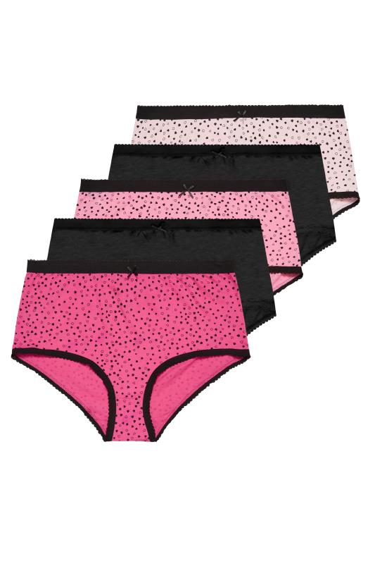YOURS Plus Size Curve 5 PACK Hot Pink Heart Print Full Briefs | Yours Clothing  3