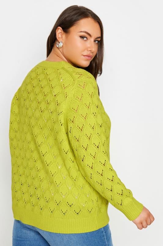 YOURS Plus Size Chartreuse Green Pointelle Jumper | Yours Clothing  3