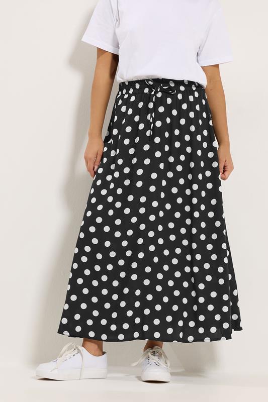 M&Co Petite Black Polka Dot Tie Waist Maxi Skirt | M&Co 1