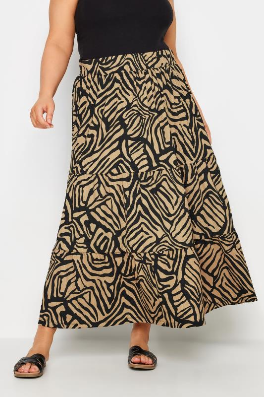 Plus Size  YOURS Curve Beige Brown Abstract Print Maxi Skirt