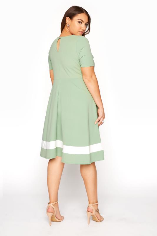 YOURS LONDON Plus Size Sage Green Notch Neck Skater Dress | Yours Clothing 3