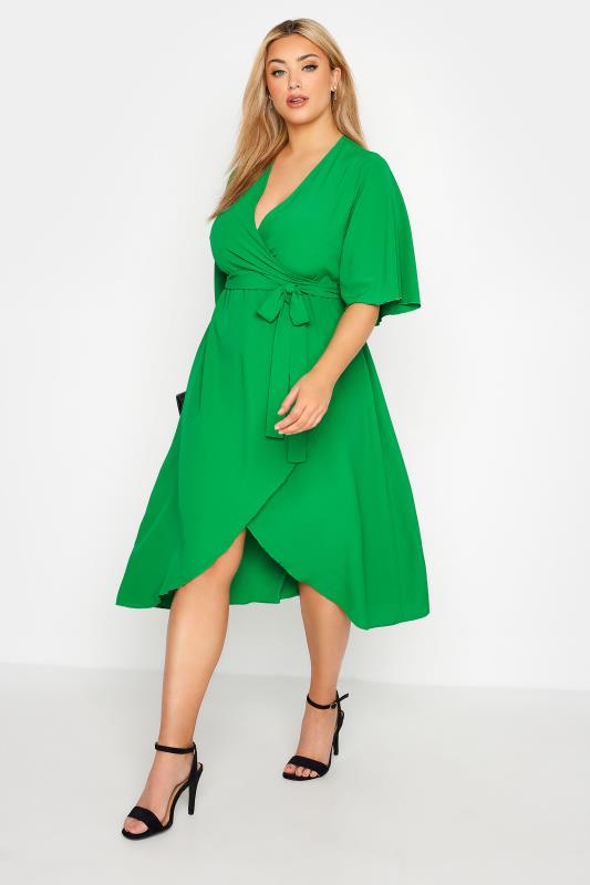 YOURS LONDON Plus Size Bright Green Midi Wrap Dress | Yours Clothing 2