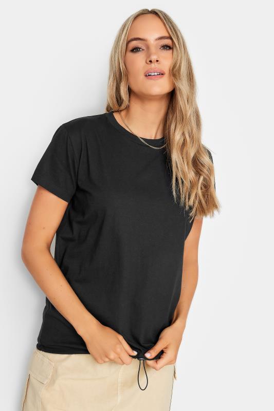 LTS Tall Black Drawstring Hem Cotton T-Shirt | Long Tall Sally 1