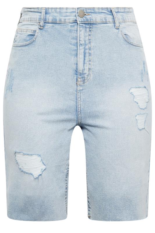YOURS Plus Size Curve Light Blue Ripped Dad Shorts | Yours Clothing  4
