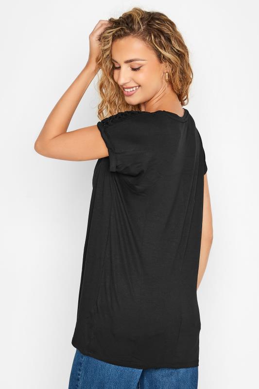 LTS Tall Women's Black Crochet Sleeve Detail T-Shirt | Long Tall Sally 3