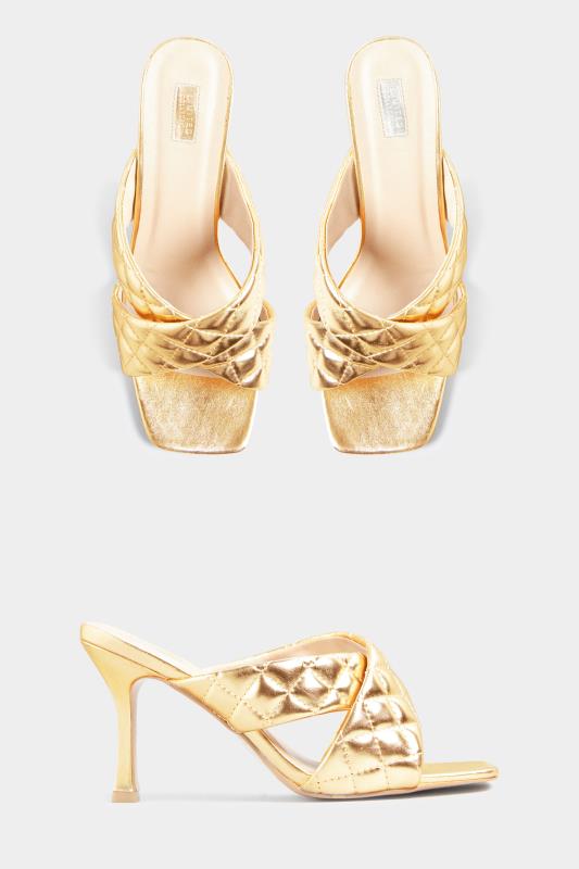 LIMITED COLLECTION Gold Cross Quilted Stiletto Mules In Extra Wide Fit_A.jpg