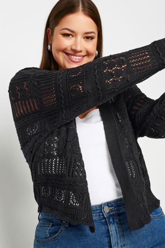 YOURS Plus Size Black Pure Cotton Cropped Pointelle Cardigan | Yours Clothing 4