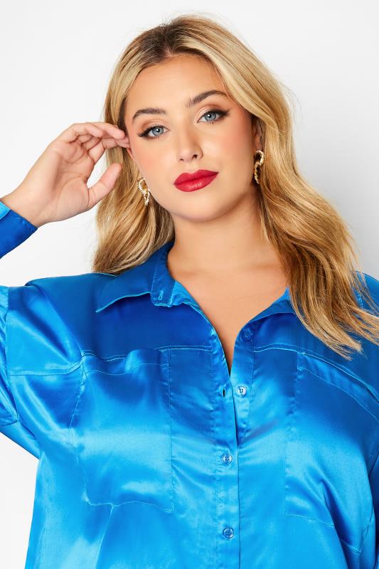 LIMITED COLLECTION Plus Size Cobalt Blue Satin Shirt | Yours Clothing 4