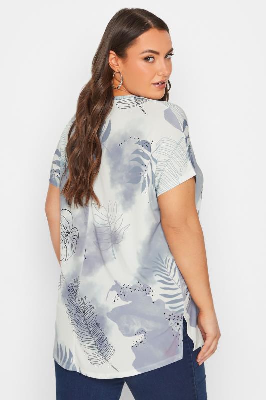 YOURS Curve Plus Size Light Grey Leaf Print T-Shirt | Yours Clothing  3