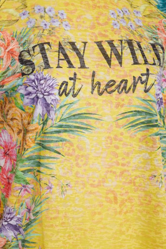 Curve Yellow 'Stay Wild At Heart' Floral Printed Slogan T-Shirt 5
