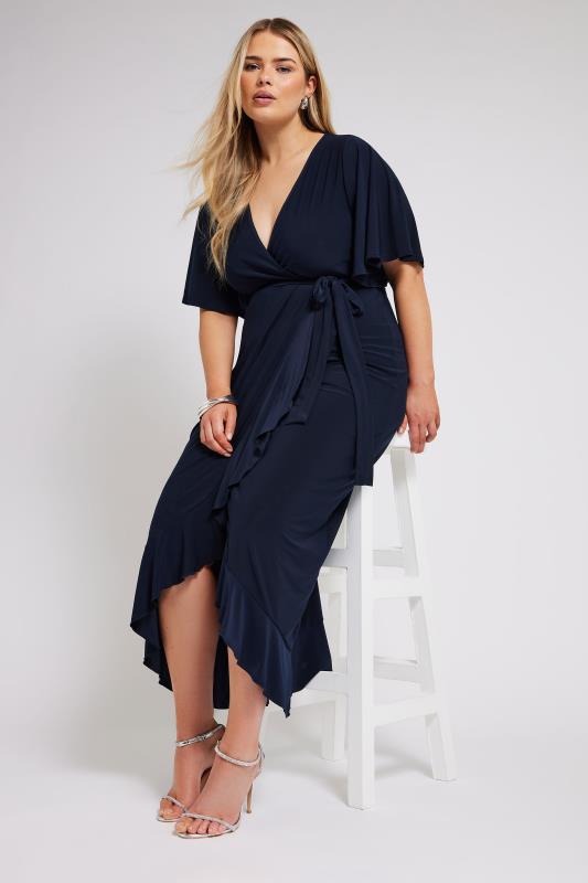 YOURS Plus Size Black Ruffle Hem Wrap Dress | Yours Clothing 1